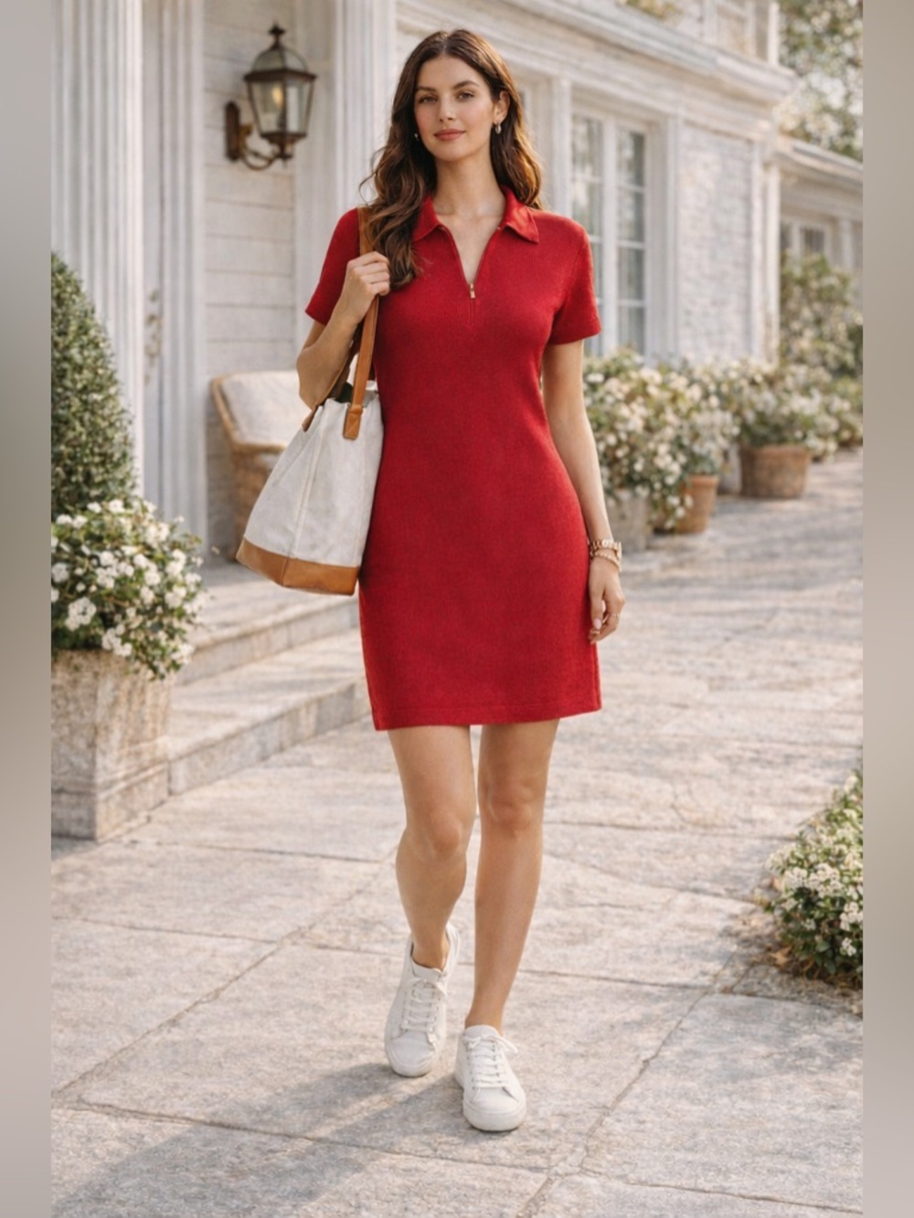 Vintage 90s Talbots Red Polo Dress Ribbed Knit Mini Preppy Tennis Small